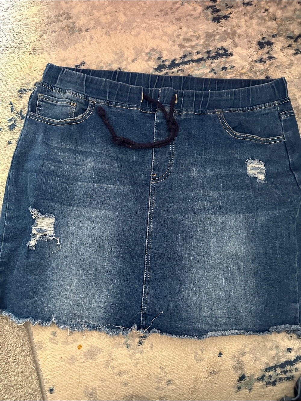 YMI Blue Distressed Drawstring Denim Mini Skirt